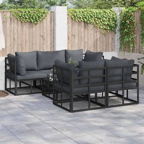 vidaXL Conjunto de Sofá de Jardim com almofada 6 pcs Preto Alumínio