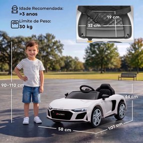 Carro Elétrico Infantil 2 a 5 anos Audi R8 Spider 12 V com Comando 2,4 GHz 2 Motores e Suspensão Traseira Branco