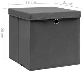 Caixas de arrumação com tampas 10 pcs 28x28x28 cm cinza