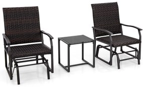Conjunto de móveis baloiço jardim de vime de 3 peças com mesa de café de vidro temperado assento de vime assento de vime estrutura metálica móveis de