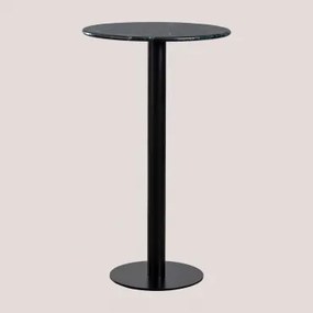 Mesa Alta De Bar Redonda Ø60 Cm Em Mármore Rocher Mármore Verde Big Flower & Preto - Sklum