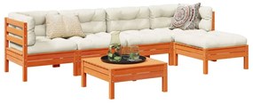 6 pcs conj. sofás jardim almofadões pinho maciço castanho cera