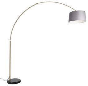 Candeeiro de arco em latão com mármore e abajur em tecido cinzento 45 cm - XXL Moderno