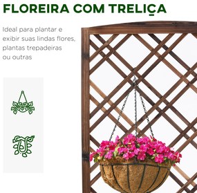 Floreira com Treliça de Madeira Caixa de Plantio com Suporte para Plantas Trepadeiras para Jardim varanda Pátio 60x30x122,5cm Marrom