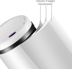 Caixote do lixo em aço inoxidável com sensor e até 40 L, Ø30 x 69 cm Branco