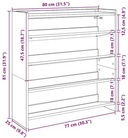 Sapateira 80x25x81 cm derivados de madeira cinzento sonoma