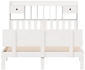 Cama com estante sem colchão 140x190 cm pinho maciço branco
