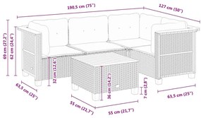 5 pcs conjunto de sofás p/ jardim com almofadões vime PE bege