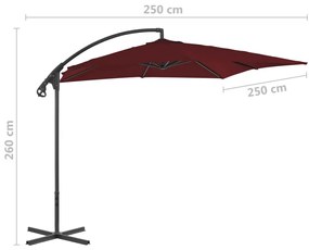 Guarda-sol de jardim cantilever c/ poste de aço vermelho tinto