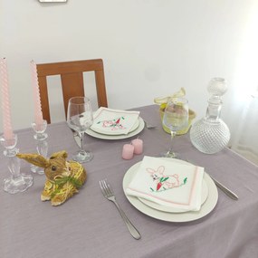 Toalha de Mesa Linho e Ponto Aberto Easter Bunny