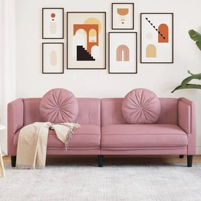 Sofá com almofadões 3 lugares veludo rosa