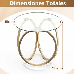 Mesa de centro redonda 60x60x61,5 cm moderna em vidro temperado com estrutura metálica em forma de anel  para sala de estar, escritório, casa e espaço