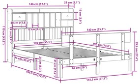 Cama com estante sem colchão 140x190 cm pinho maciço branco