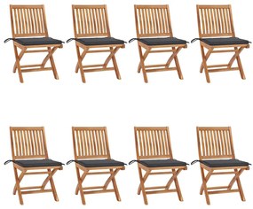 Cadeiras de jardim dobráveis c/ almofadões 8 pcs teca maciça