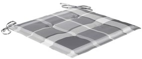 Cadeiras de jardim c/ almofadões xadrez cinzento 2 pcs teca