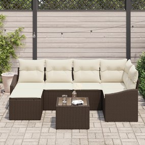 Conjunto de Jantar para Jardim de 6 Peças com Almofadas Cinza Vime Pol