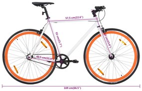 Bicicleta de mudanças fixas 700c 55 cm branco e laranja