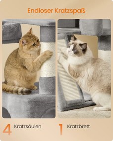 Arranhador para gatos 48 x 48 x 136 cm e com 3 plataformas, cinzento claro