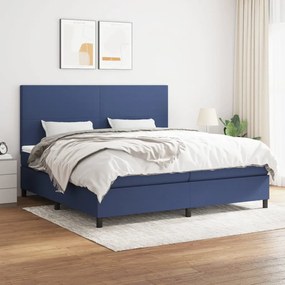Cama com molas/colchão 200x200 cm tecido azul