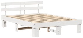 Estrado de Cama com Cabeceira Branco 140x200 cm Madeira Sólida Pinho