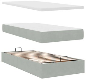 Estrutura cama otomana colchão 90x190 cm veludo cinzento claro
