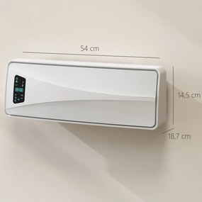 Aquecedor Elétrico de Baixo Consumo de Parede 2000W com 3 Modos Ecrã LED Termostato Temporizador e Oscilação 54x18,7x14,5 cm Branco