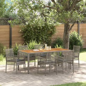 vidaXL Conjunto de Jantar de 7 Peças com Almofadas Cinza Rattan de Polipropileno
