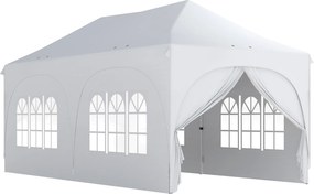 Tenda Dobrável 6x3 m Pop-up com 4 Painéis Removíveis Altura Ajustável e Bolsa de Transporte Branco
