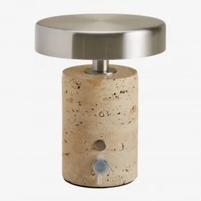 Lâmpada De Mesa Led Sem Fios Para Exterior Em Ferro E Pedra Natural Isasia Travertino - Sklum