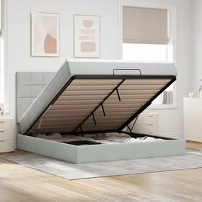 Estrutura cama otomana colchões 180x200cm veludo cinzento claro