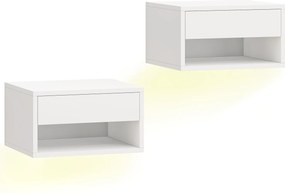 HOMCOM Conjunto de 2 Mesas de Cabeceira Flutuantes com Luzes LED RGB Controlo por APP e Prateleira Aberta 37x32x21 cm Branco | Aosom Portugal