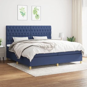 vidaXL Cama com molas/colchão 200x200 cm tecido azul