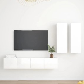 vidaXL 4 pcs conjunto móveis de TV derivados madeira branco brilhante