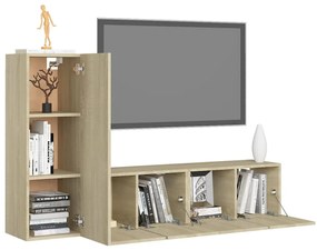 3 pcs conjunto móveis de TV derivados madeira carvalho sonoma