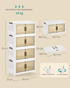 Caixas de armazenamento em Plástico 31 x 55 x 111 cm com 4 níveis e 1 tampa Branco
