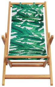 Cadeiras de praia dobráveis 2 pcs tecido/madeira padrão folhas