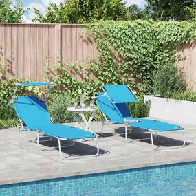 vidaXL Camas de Sol Dobráveis 2 peças com Toldo Azul Claro em Tecido Oxford 600D