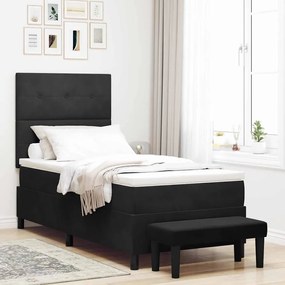 vidaXL Cama Box Spring com Colchão & Banco Preto 80x200 cm Veludo