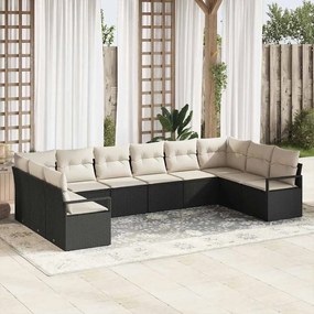 Sofá de Jardim Modular com 10 Peças e Almofadas Pretas