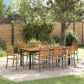Conjunto de Jantar para Jardim de 9 Peças em Cinza Rattan de Poliéster