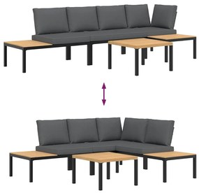 4 pcs conjunto de sofás p/ jardim c/ almofadões alumínio preto