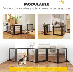 Barreira de segurança para cães 432 x 36 x 70 cm barreira dobrável de 6 painéis com pés amovíveis, preta