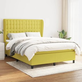 vidaXL Cama com molas/colchão 140x200 cm tecido verde