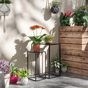 Conjunto de 2 suportes para vasos de flores encaixáveis, com 2 alturas diferentes (58,5 e 65 cm) - aço preto