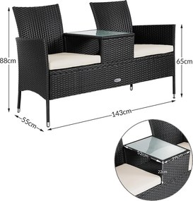 Banco de jardim Polyrattan 143x55x88cm preto
