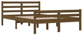 Estrutura de cama casal 135x190 cm madeira maciça castanho-mel