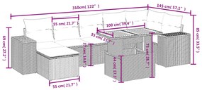 8 pcs conjunto sofás de jardim c/ almofadões vime PE cinzento