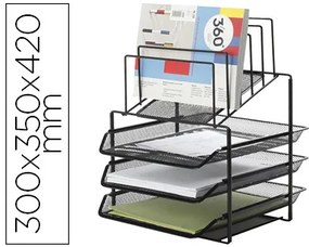 Tabuleiro de Secretária Q-Connect de Envelopes Metálica Preta 3 Bandejas 300x350x420 mm