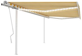 Toldo retrátil manual com luzes LED 4x3,5 m amarelo e branco