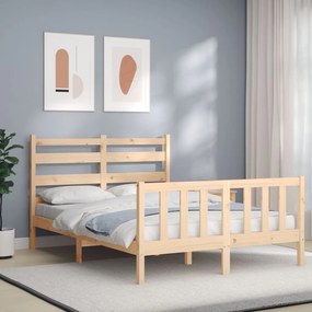 vidaXL Estrutura de cama de casal c/ cabeceira madeira maciça